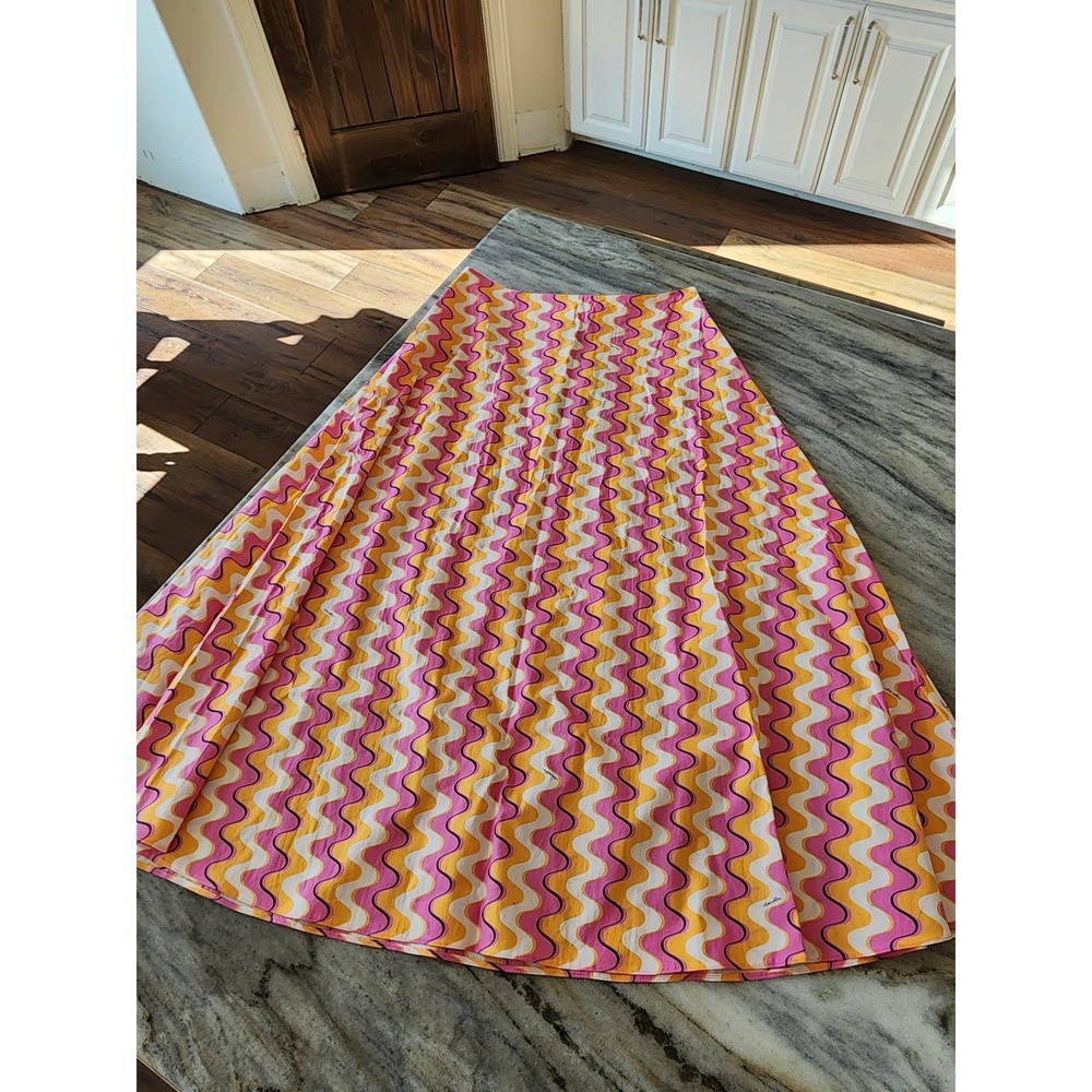 NWT $295 Marella Wavy Psychedelic Print Maxi Skirt Pink Orange Size 8
